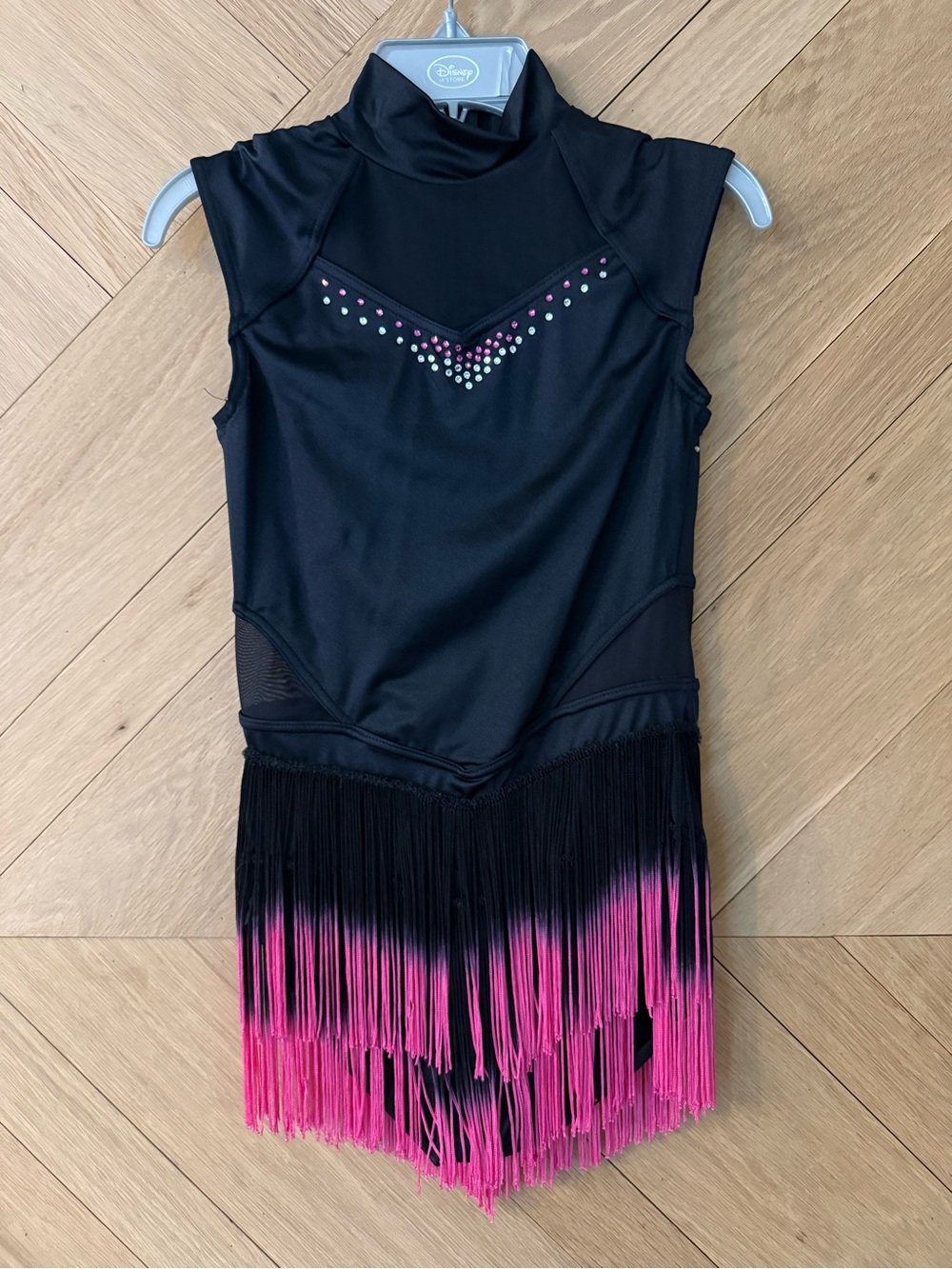 Weissman Black and Hot Pink Fringe Dance Leotard
